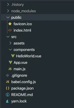 initial Vue project structure and files