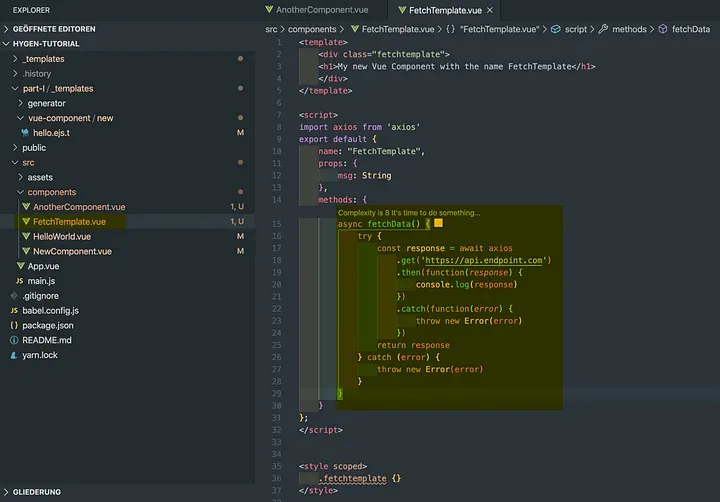 New component with axios import and example fetch method