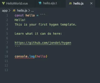 Generated file hello.js and the code inside